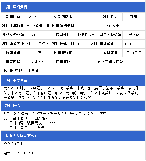 山東8縣（區）濟南市光伏扶貧（第三批）F包平陰縣、B包商河縣、E包長清區片區項目（EPC）