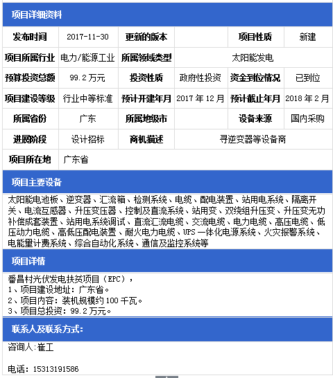 廣東番昌村100KW光伏發電扶貧項目（EPC）