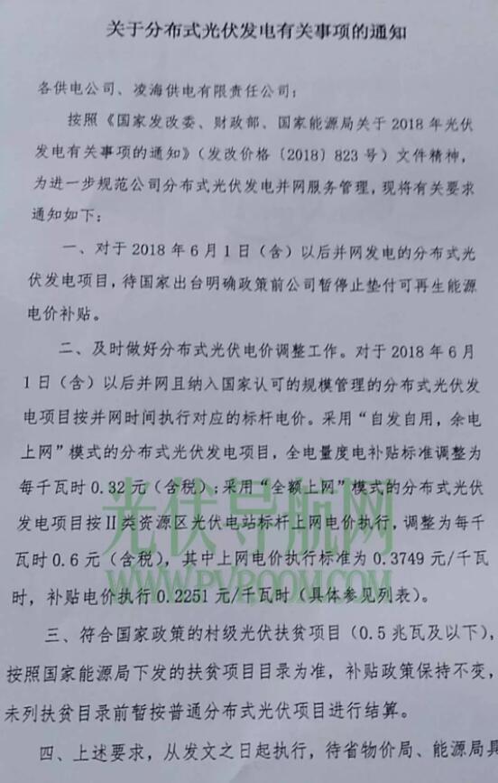 最新！遼寧電網明確531后各類型光伏電站電價 停止墊付補貼
