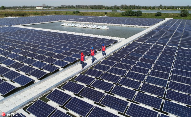 安徽天長：首個水上漂浮式光伏電站建成發電